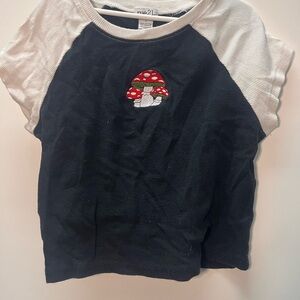Rue21 Black and White Baby Tee with Mushroom Design